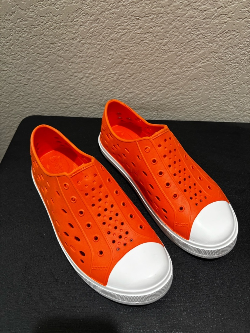 Men's Slip-On Perforated Casual Loafers in Bright Orange with White Toe